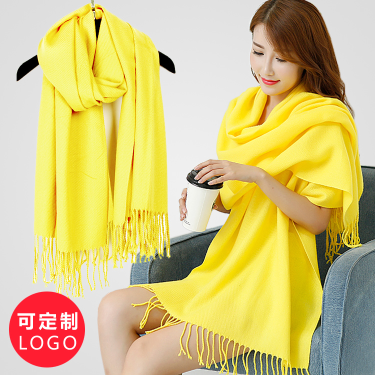 黄色围巾定制logo印字中国红年会