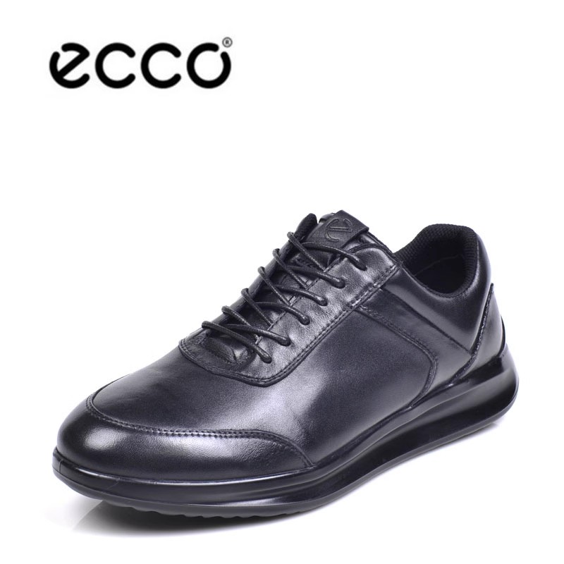 ECCO爱步男鞋透气真皮商务休闲鞋黑色软底圆头系带皮鞋雅仕207124