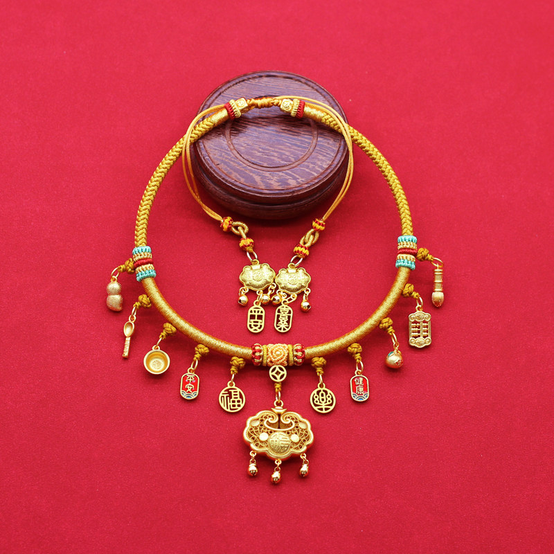 原创金色宝宝金锁编绳婴儿项圈挂绳吊坠绳手工编织项链长命锁编绳,饰品/流行首饰/时尚饰品新,项链,淘宝优惠券,粉丝福利购,淘宝优惠卷