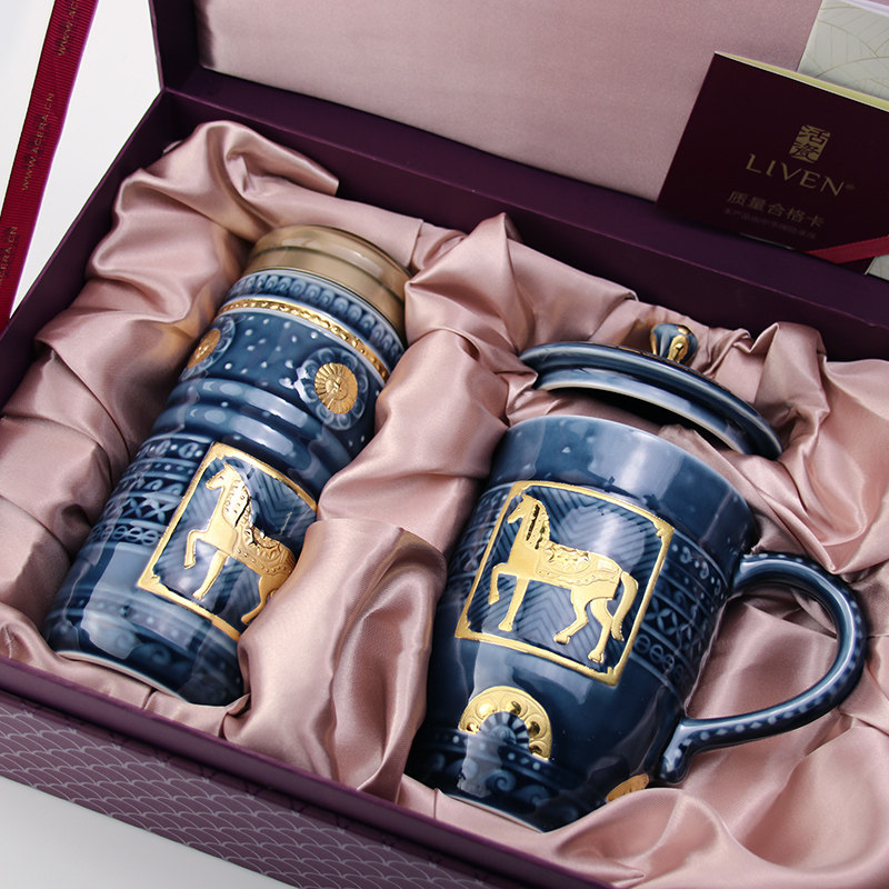 乾唐轩鎏金礼盒套装中秋活瓷杯
