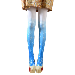 catgirl星空渐变丝袜日系原宿纹身印花连裤袜带图案个性韩版潮袜