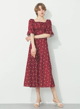 日代 DEICY Vintage Cherry Dress 25SS 复古方领樱桃印花连衣裙