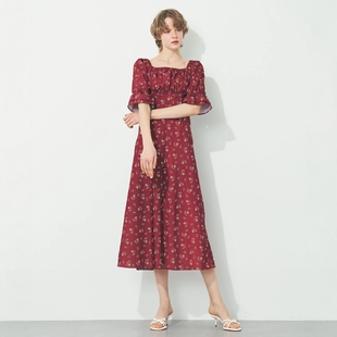 日代 DEICY Vintage Cherry Dress 25SS 复古方领樱桃印花连衣裙
