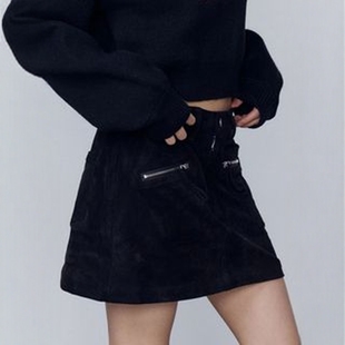 Suede Faux Mini Skirt 仿麂皮拉链口袋迷你半裙 日代 25AW EMODA
