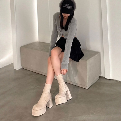 EMODA可爱显高脚踝高跟厚底短靴
