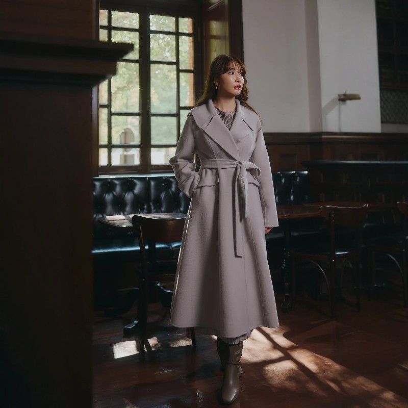 Herlipto优雅双排扣毛呢大衣