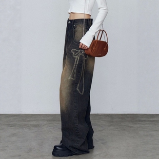 日代 EMODA Ribbon graphic jeans 25AW 蝴蝶结图案宽松阔牛仔裤
