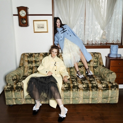 Bibiy甜美马卡龙牛角扣粗呢大衣