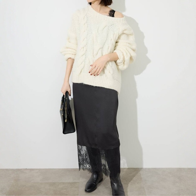 SLOBEIENAV领蕾丝缎面连衣裙