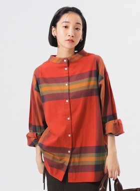 日代 BEAMS BOY Big Tartan Basque Shirt 25AW 撞色格纹圆领衬衫