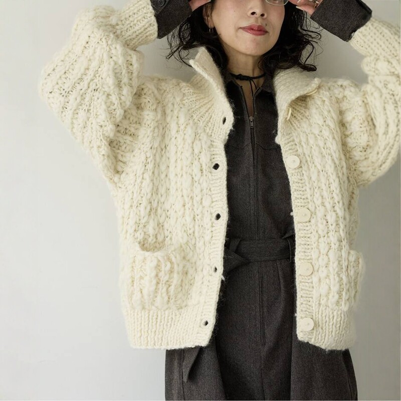 日代 IENA Wool Hand-Knit Blouson 25AW 尼泊尔手工羊毛针织开衫