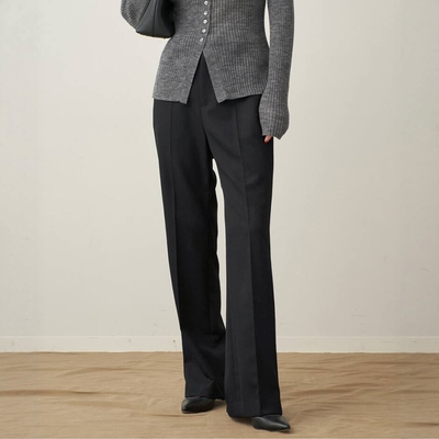 Plage全羊毛直筒开衩休闲裤