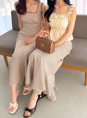 日代 DEICY Gingham check long dress 25SS 优雅方领格子连衣裙