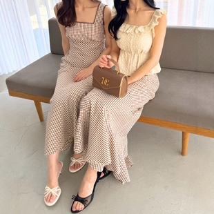 日代 DEICY Gingham check long dress 25SS 优雅方领格子连衣裙
