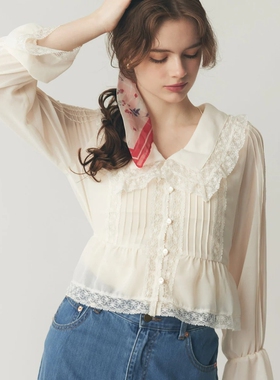日代 DEICY Lace Pintuck Chiffon Blouse 25AW 蕾丝褶雪纺衬衫