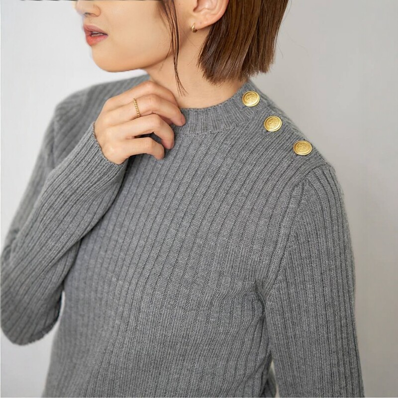 日代 IENA Wide Rib Pullover 25AW 肩部纽扣羊毛套头罗纹针织衫