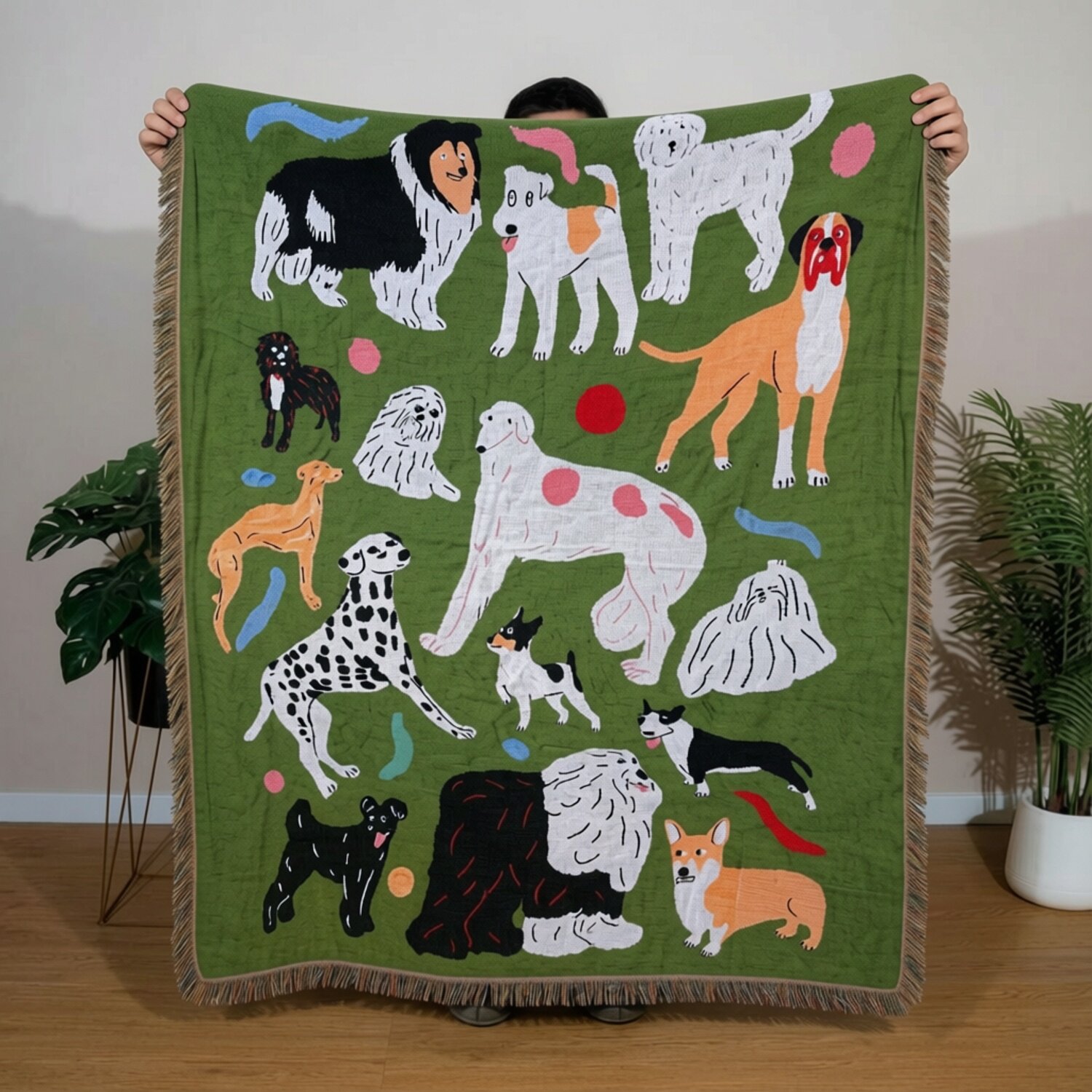 小狗挂毯油画中古风沙发毯单人沙发盖布巾多功能沙发巾万能沙发罩