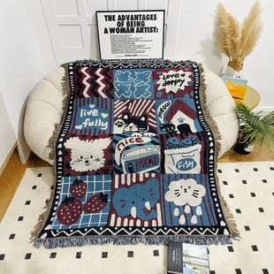 跨境一无是处小猫咪挂毯小毯子午睡毯办公室盖毯沙发毯毛毯空调毯