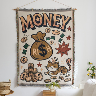 一无是处韩版治愈猫咪上墙挂毯沙发毯床头挂布万能盖巾床上盖毯子