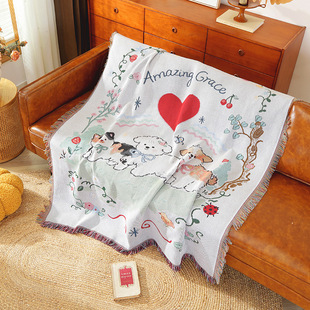 跨境外贸一无是处新款小狗乐园挂毯装饰盖毯子沙发巾高级感沙发毯