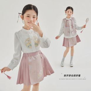 马面裙女童春装2025新款儿童汉服新中式套装春秋款女孩中国风裙子