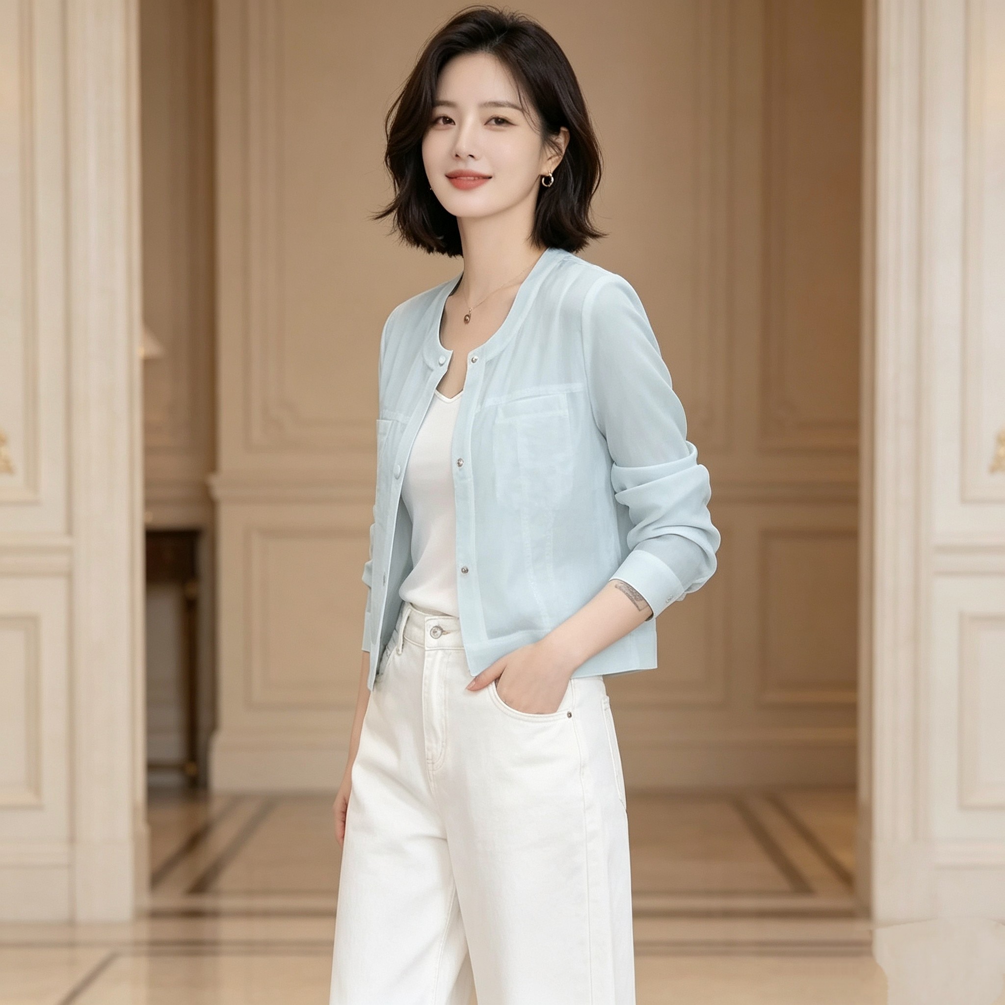 天丝亚麻薄款夏季女短外套