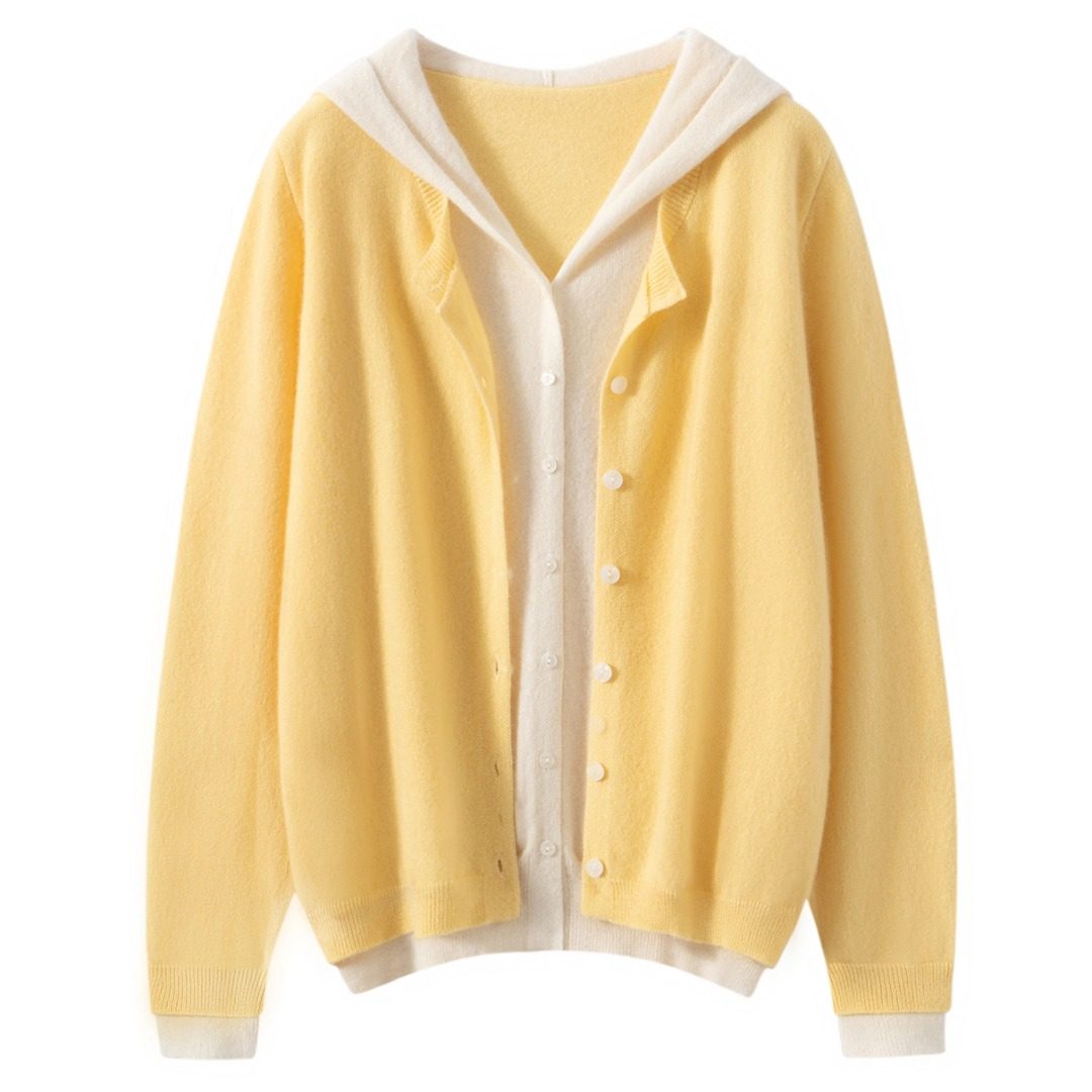 100%纯山羊绒衫女连帽假两件开衫宽松针织外套黄色,女装/女士精品,羊绒衫,淘宝优惠券,粉丝福利购,淘宝优惠卷