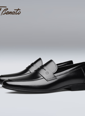 宾度男鞋秋冬季男士商务正装皮鞋男真皮套脚精致乐福鞋舒适爸爸鞋