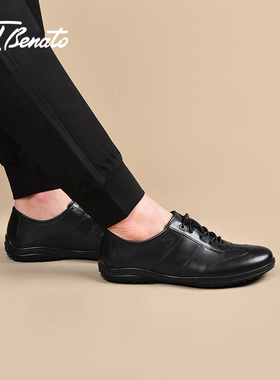 宾度男鞋春秋季男士商务休闲皮鞋男真皮舒适软底百搭平底鞋单层皮