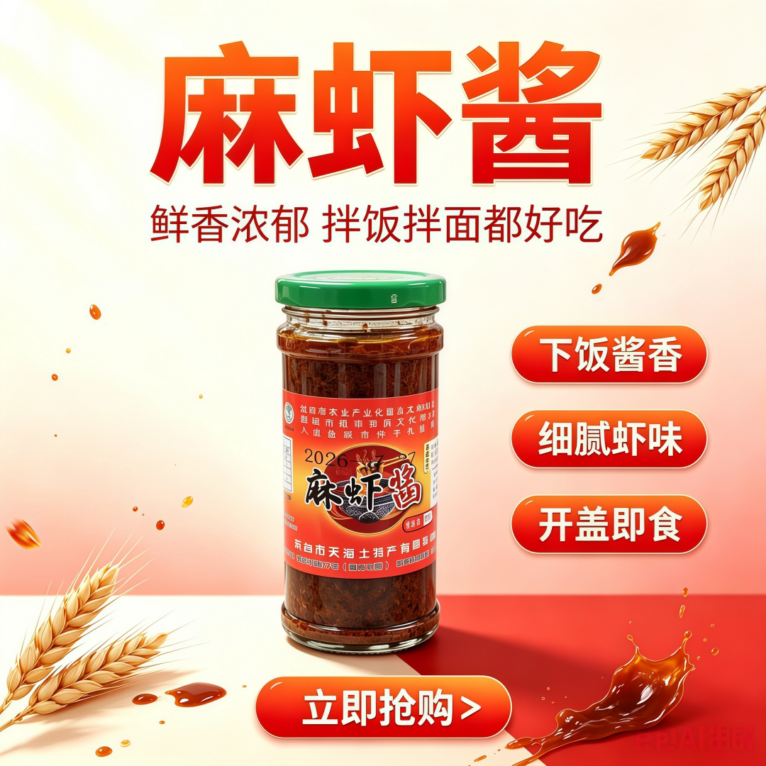 麻虾酱即食下饭微辣拌面酱盐城东台特产208克水产海鲜虾酱拌饭酱