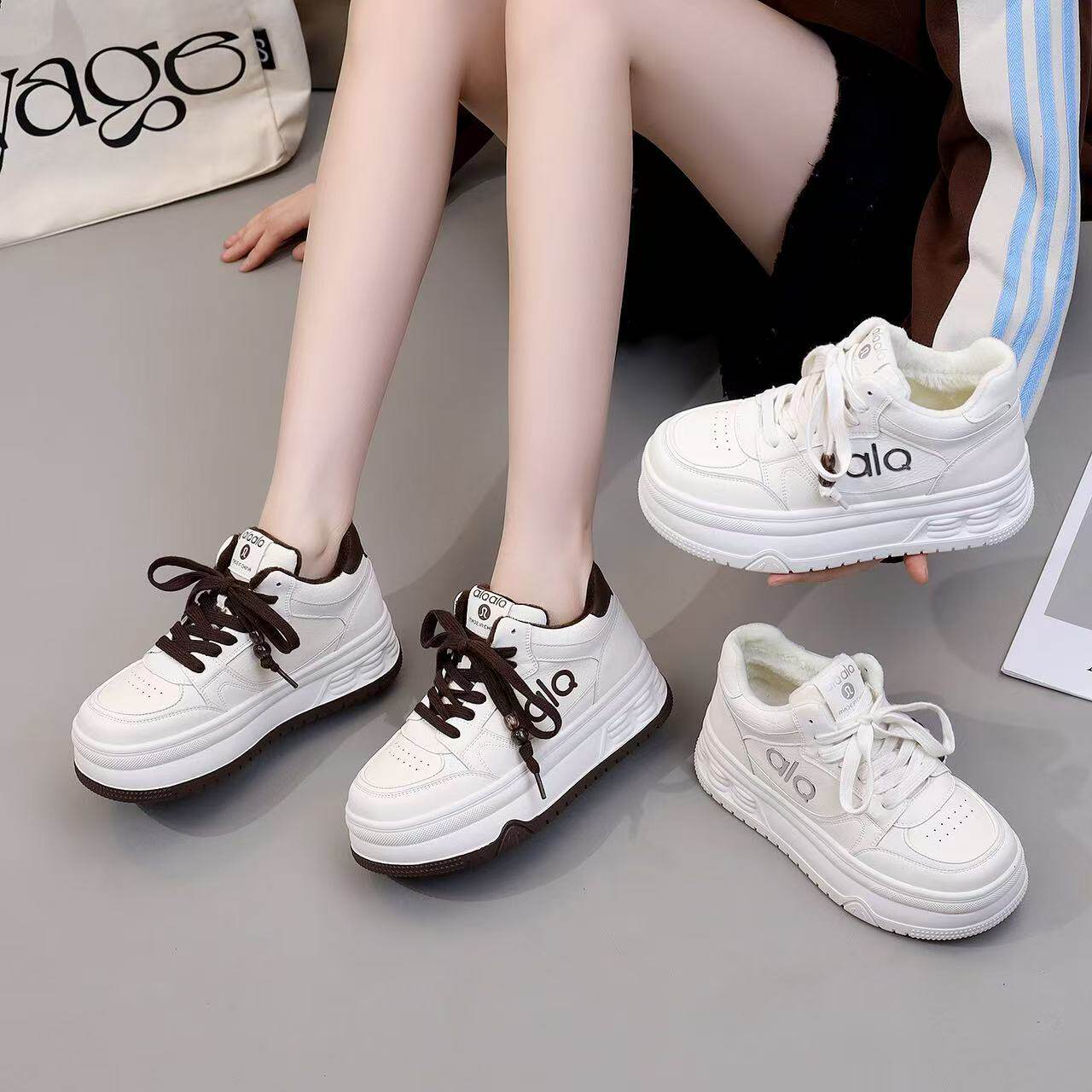 超轻舒适小白鞋加绒加厚保暖板鞋