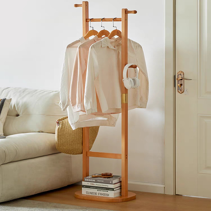 现货木质双杆衣帽架家居卧室落地式晾衣架新款榉木包包服饰晾衣架