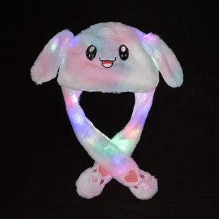 儿童毛绒卡通帽耳朵会动 帽子夜市发光帽子网红耳朵兔子帽亲子款