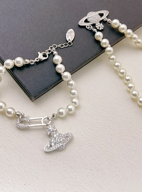 韩版时尚小众设计土星珍珠项链轻奢锁骨链女夏高级感气质颈链配饰