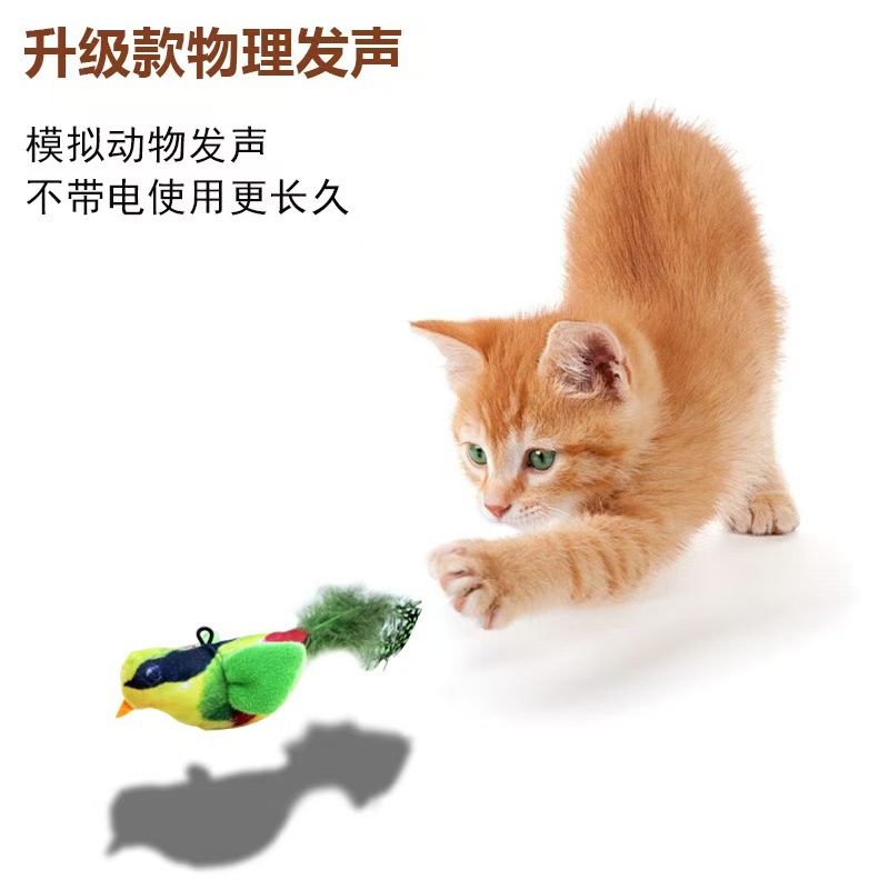 宠物玩具物理机械发声小鸟耐咬叫叫鸟玩具绳自嗨解闷猫咪羽毛幼猫