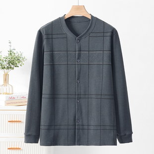 中老年衬衣开扣开襟内衣男 秋衣德绒磨毛线衣男士 新款 爸爸保暖开衫