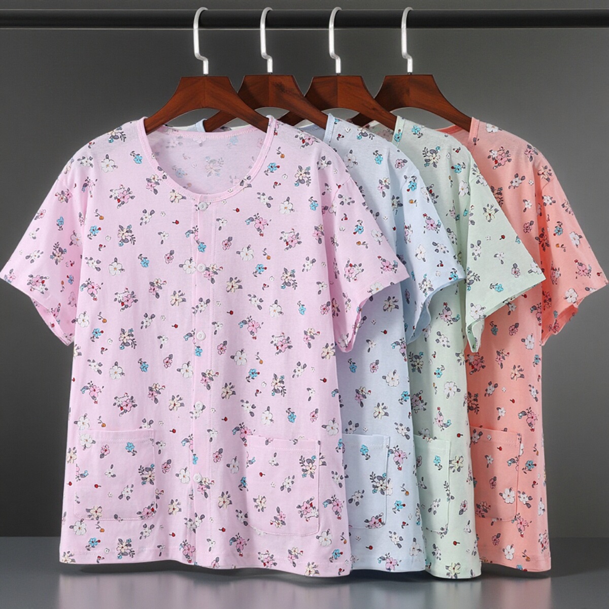 中老年纯棉短袖女夏季开衫加肥加大妈妈背心宽松老年人全棉汗衫