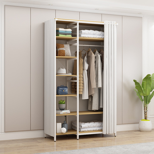 家用卧室开放式衣柜落地衣帽架多功能置物架金属衣帽间长款挂衣架