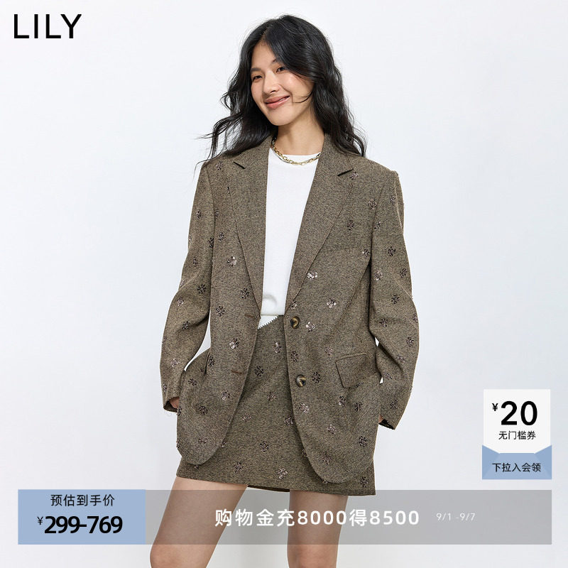 LILY2025秋新款设计感法式珠片绣花优雅气质通勤高级感西装外套女