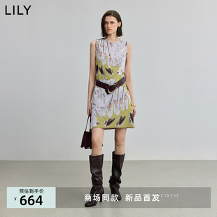 【商场同款】LILY2025秋新款女装全棉手绘提花休闲无袖圆领连衣裙