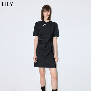 【商场同款】LILY2024秋新款新中式盘扣立领斜门襟假两件连衣裙女