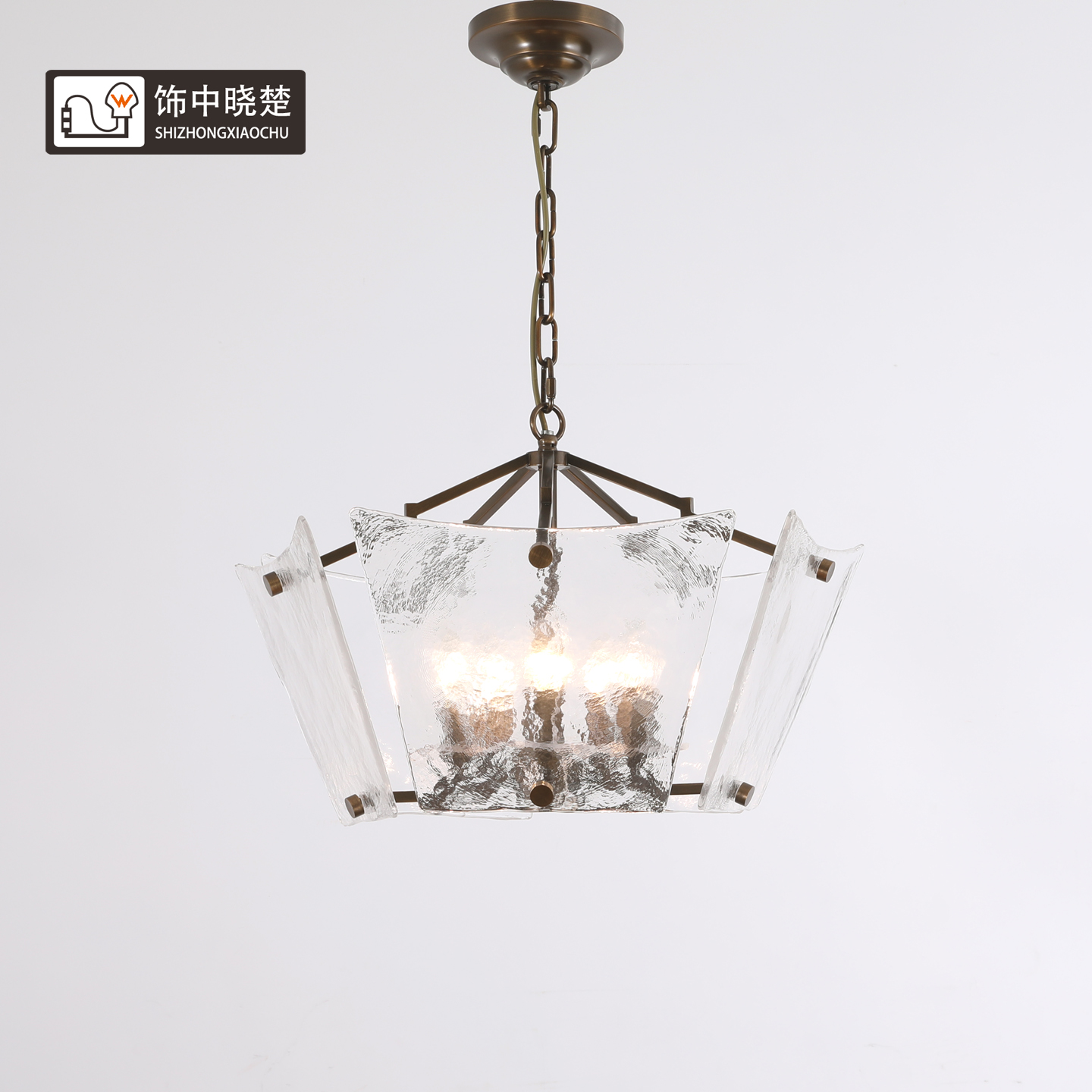 饰中晓楚 美式复古餐厅吊灯简约大气别墅书房卧室全铜玻璃灯具