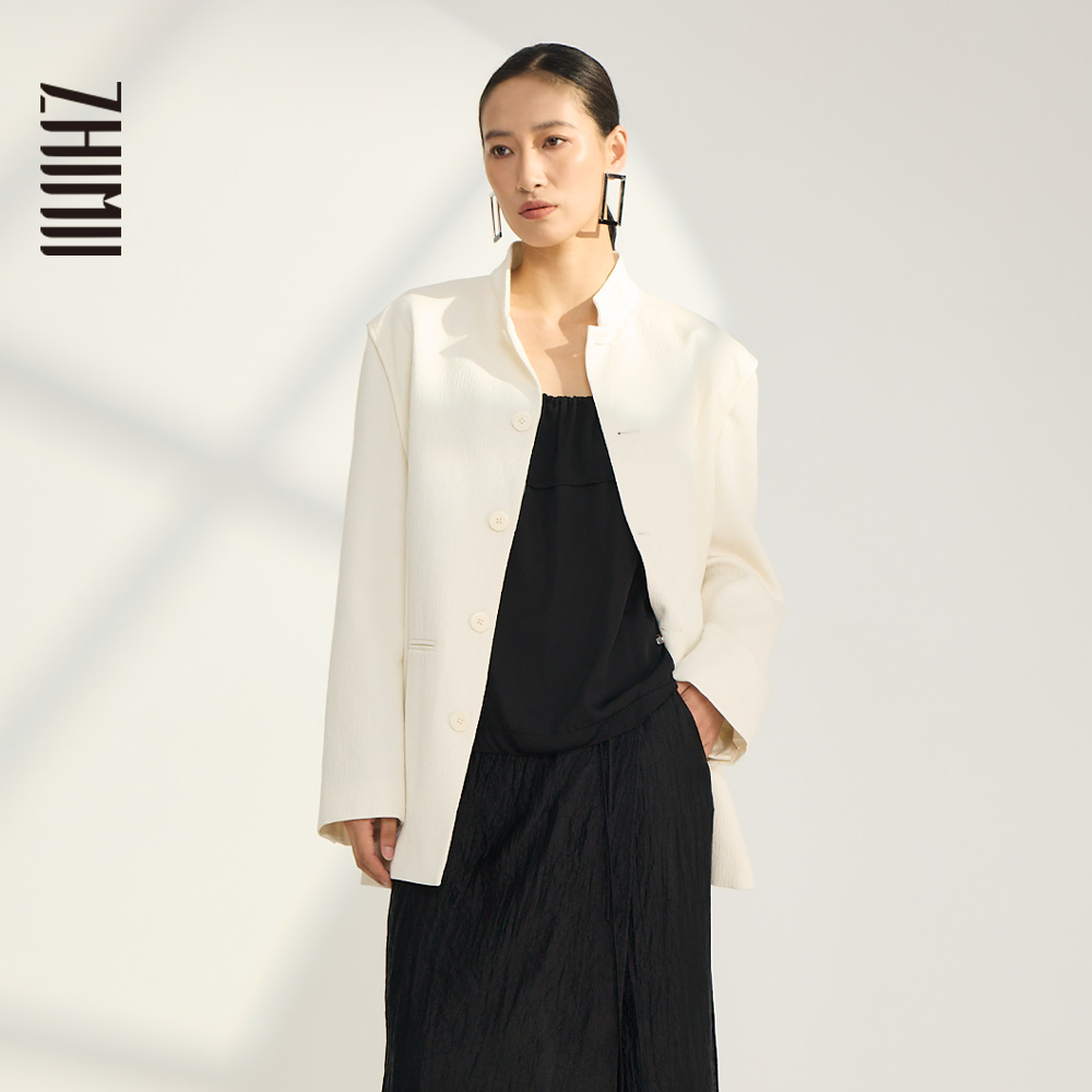 【ZHIMII识弥】25秋冬新品星河肌理羊毛呢花呢宽松落肩中山装外套,女装/女士精品,毛呢外套,淘宝优惠券,粉丝福利购,淘宝优惠卷