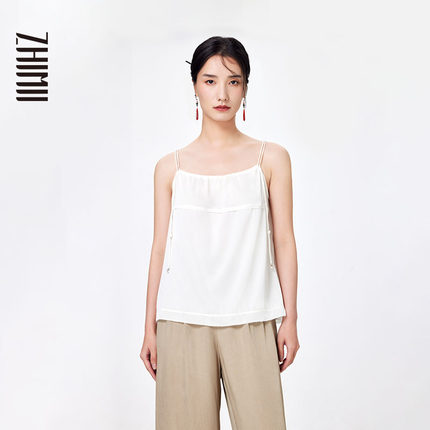 【ZHIMII识弥】新中式玄天黑垂绳桑蚕丝圆领宽松吊带百搭小背心女