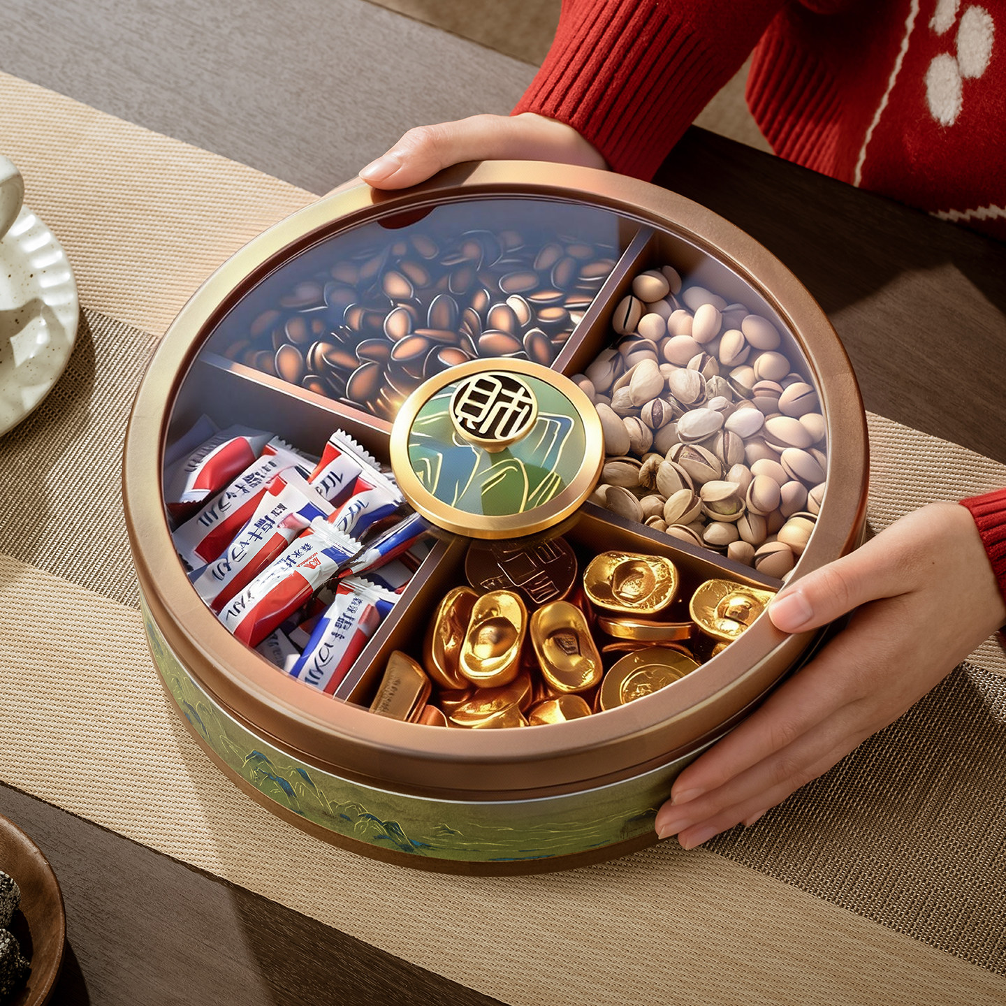 干果盘四宫格糖果盒新中式家用客厅茶几过年坚果瓜子收纳盒零食盘