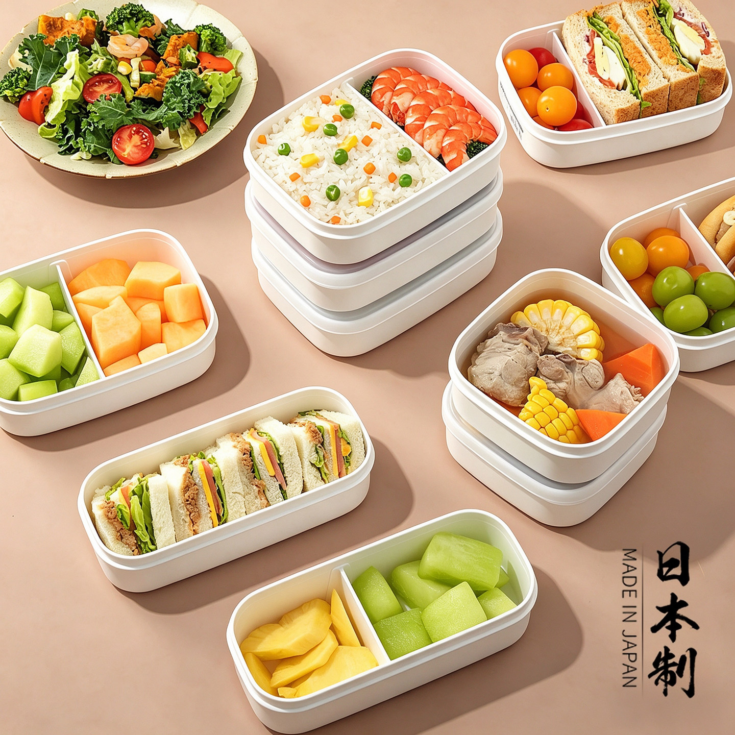 日本进口分格饭盒便当盒微波炉加热食品级上班族带饭减脂减肥餐盒