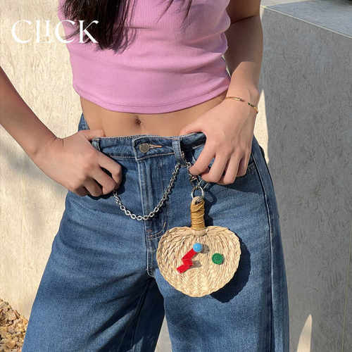 Click手工草编蒲扇挂件包包挂饰