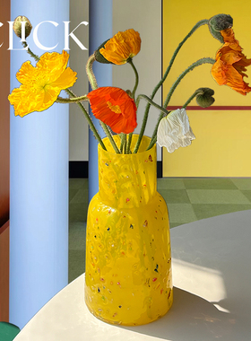 click彩色糖豆琉璃花瓶亮黄色家居装饰摆件北欧ins风玻璃插花器