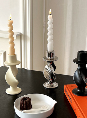 Click 哑光复古风螺旋扭扭陶瓷烛台 侘寂风家居装饰摆件 店铺陈列