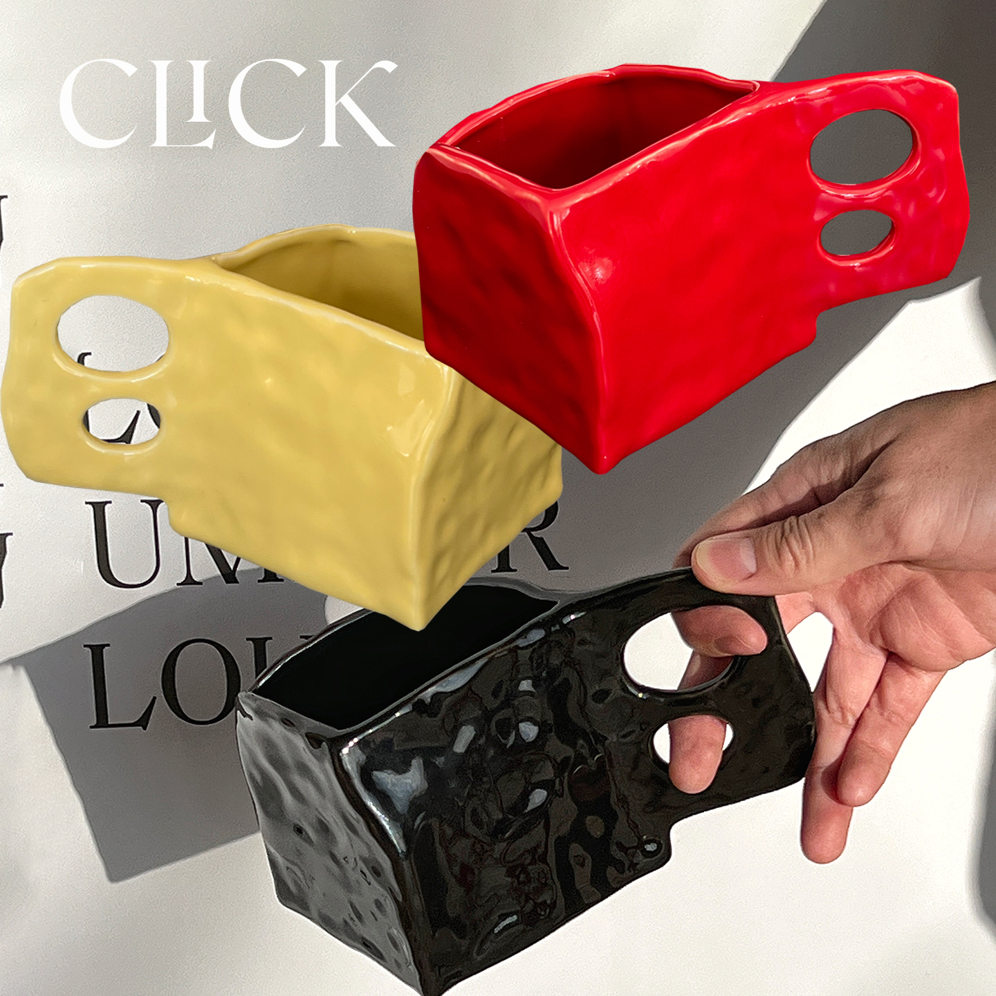 陶瓷手捏方形马克杯咖啡杯